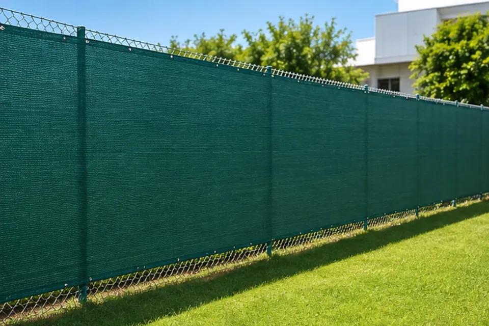 Cerco de alambre cubierto con tela de media sombra verde